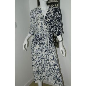 Barbara Barbara Dress Size Large Vintage Blue White 80s Party Faux Wrap Dress‎